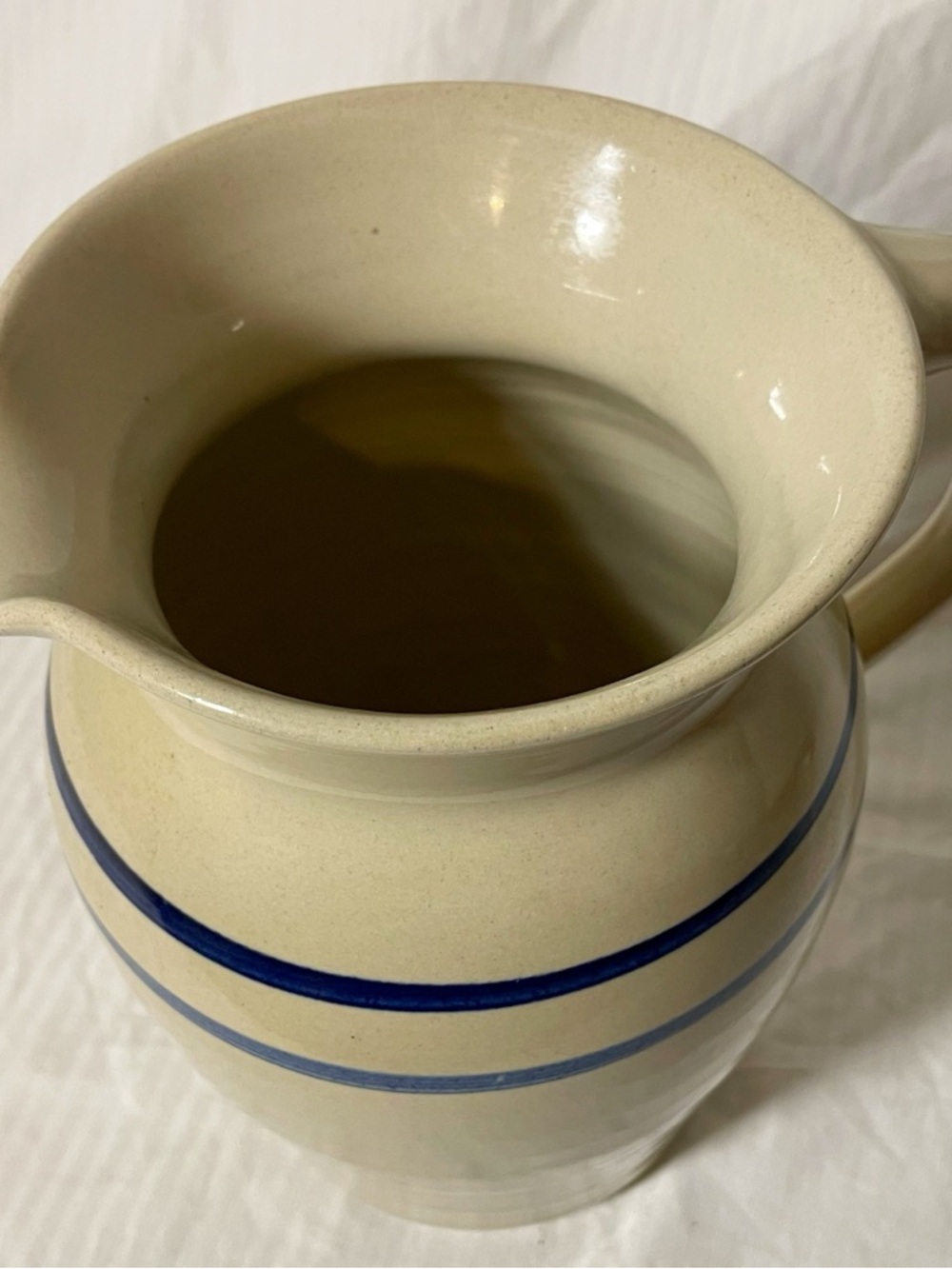 Vintage Marshall Pottery Cream colored Ceramic Pitcher with Blue Stripes - Picture 4 of 6
